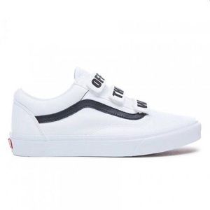 White and black off the wall Velcro vans